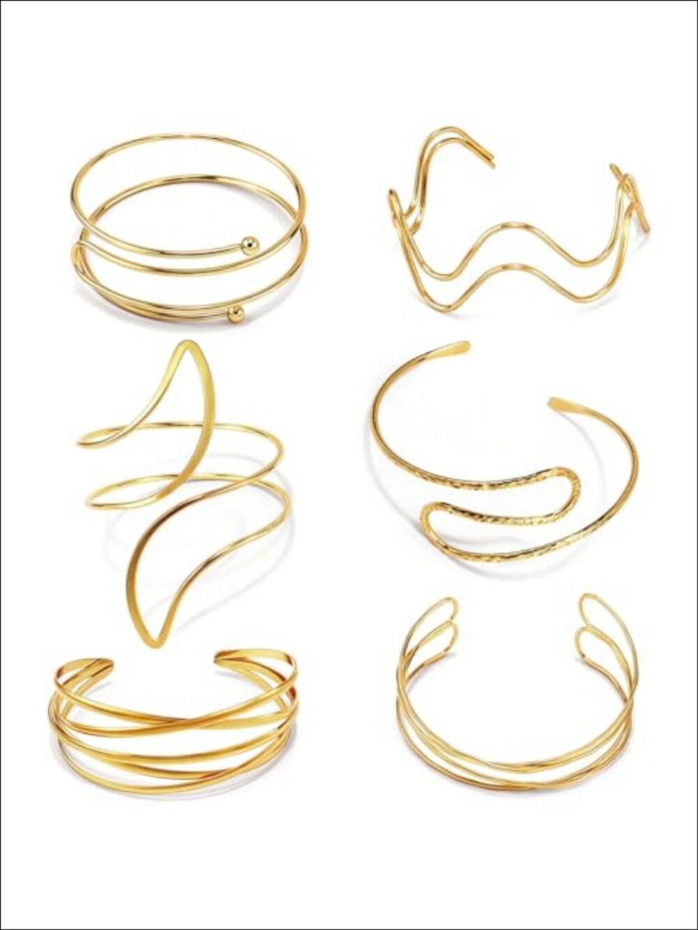 Gold Arm Cuff Bracelet Set Adjustable Open Cuff Bangles Stackable Women's